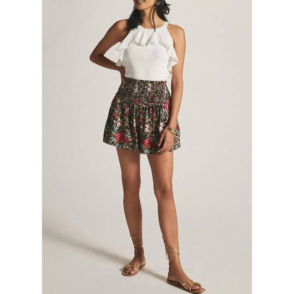 Anthropologie High Rise Silky Smocked Pull On Shorts Brown Women's Size Large - Picture 1 of 8